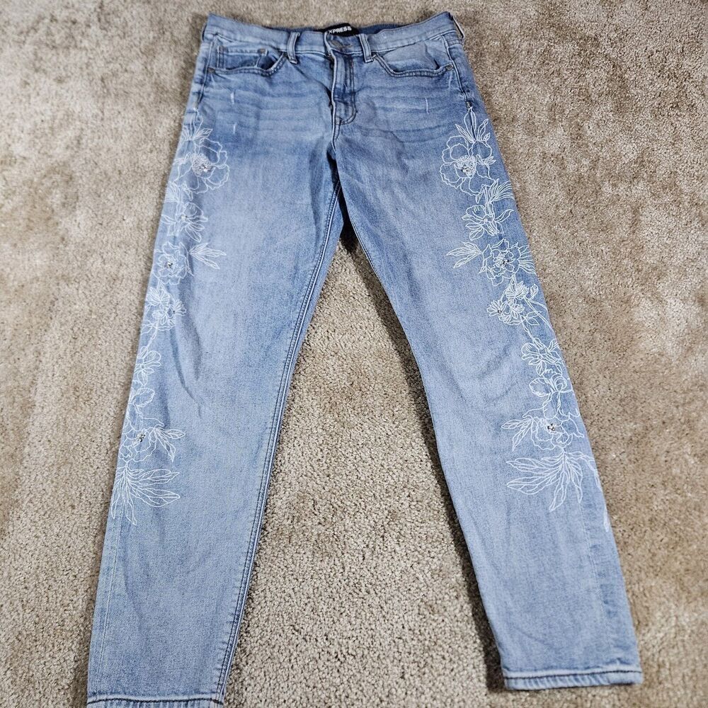 Express Jeans Womens 4 Vintage Skinny Ankle High Rise Button Fly Distressed